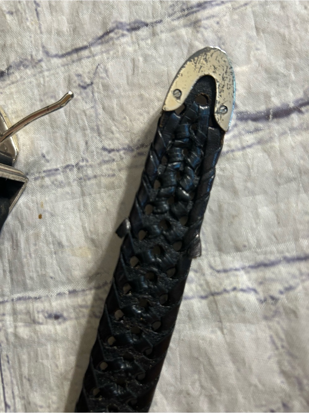 FOSSIL VTG BLACK LEATHER BRAIDED EMBELLISHED BUCKLE & TALBOTS ITALY MADE BELTS L - Picture 10 of 16